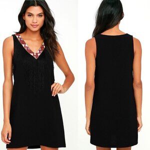 NWT Revolve BB Dakota‎ Black Aztec Fringe Shift Dress Size Small New Bohemian S